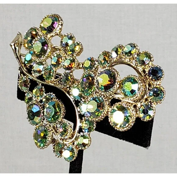 Vintage 1950's Aurora Borealis Iridescent Blues, Greens, Purples Crystal Brooch - Picture 13 of 16